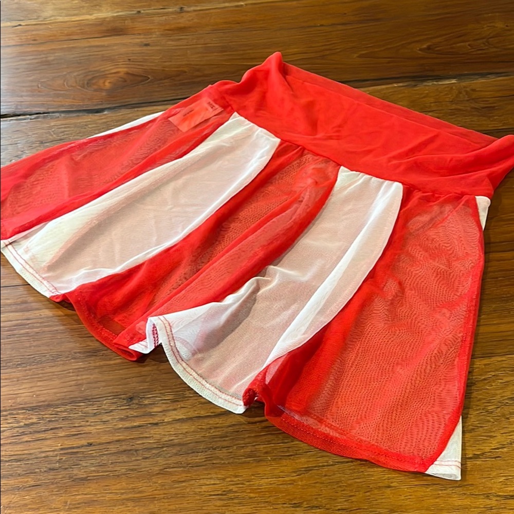 New J Valentine Red and White Sheer High Rise Skirt - M/L